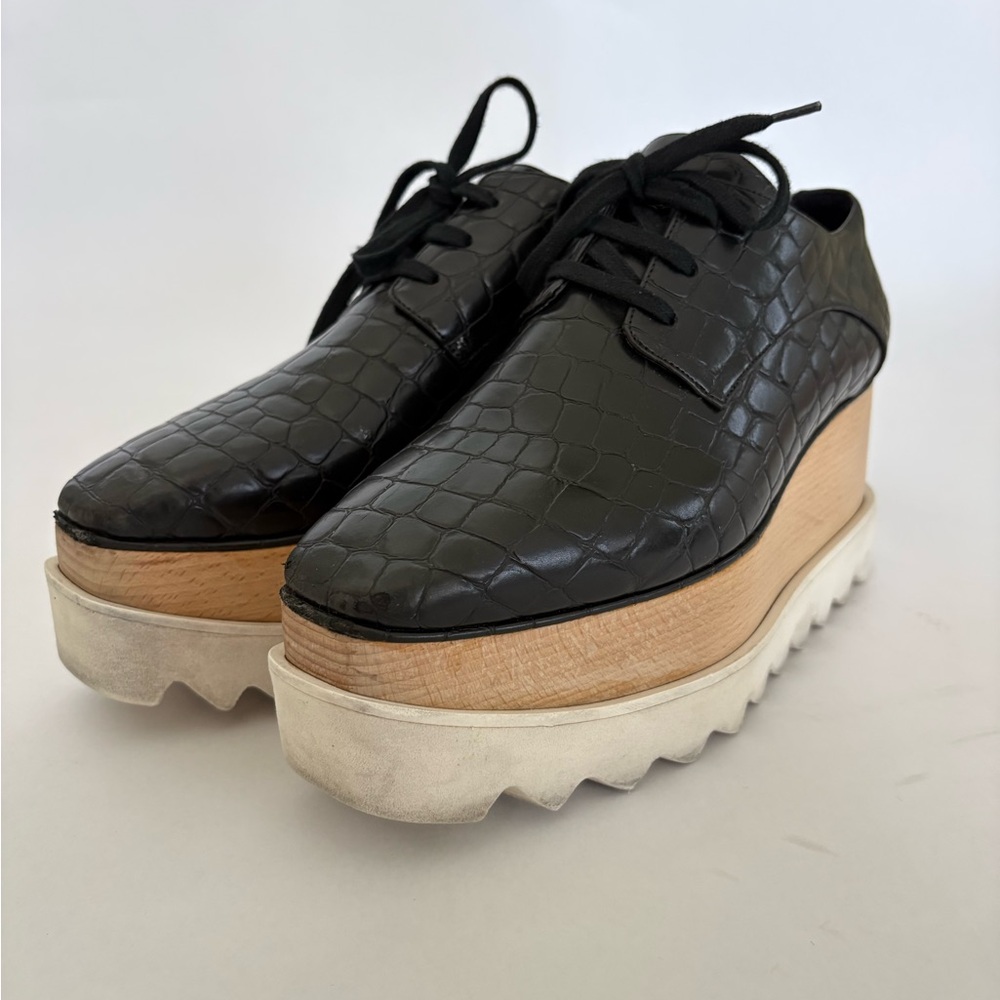 Stella McCartney Black Croc-Embossed Platform Oxfords